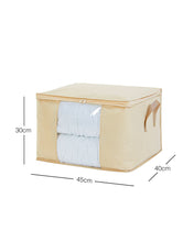 Ocean Home Textile Storage Bag With Clear Window, Medium, Herringbone Pattern, Beige