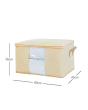 Ocean Home Textile Storage Bag With Clear Window, Large, Herringbone Pattern, Beige