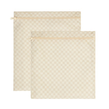 Ocean Home Textile Beige Checkered Waterproof PVC Lined Wet & Dry Bag , Set of 2