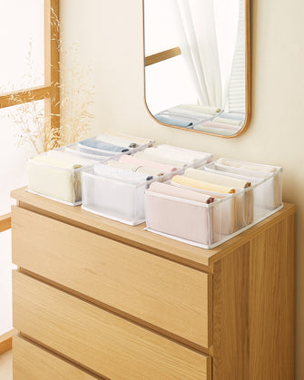 Ocean Home Textile Drawer Organizer, 7 Grids, Pack Of 3, White