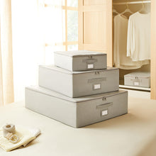 Ocean Home Textile Storage Box, Set of 3, Herringbone Pattern, Grey