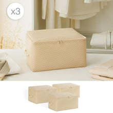 Ocean Home Textile Storage Bag, Small, Herringbone Pattern, Beige, Set Of 3