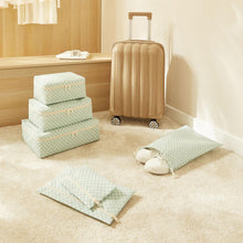 Ocean Home Textile Cotton Luggage Organizer, Set Of 6, Checkered Pattern, Mint