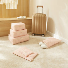 Ocean Home Textile Cotton Luggage Organizer, Set Of 6, Checkered Pattern, Pink