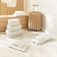 Ocean Home Textile Cotton Luggage Organizer, Set Of 6, Checkered Pattern Grey