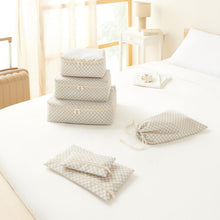 Ocean Home Textile Cotton Luggage Organizer, Set Of 6, Checkered Pattern Grey