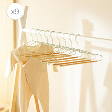 Ocean Home Textile Rubber Coated Metal Hangers With Maple Wood Bar, Pack Of 9, Matte Mint