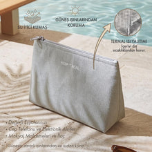 Ocean Home Textile Thermal Insulated Jute Linen Makeup Bag, Grey